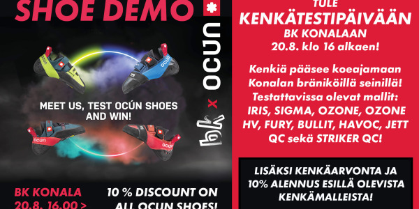 Ocun shoe demo at BK Konala on Tue 20.8. 